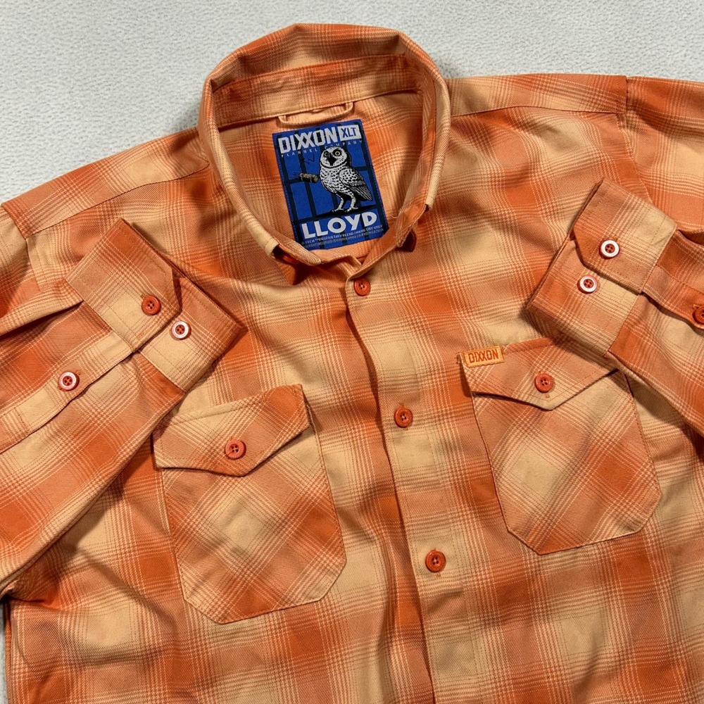 Dixxon Flannel Lloyd Shirt Mens XLT Orange Plaid D-Tech Button Up Long Sleeve